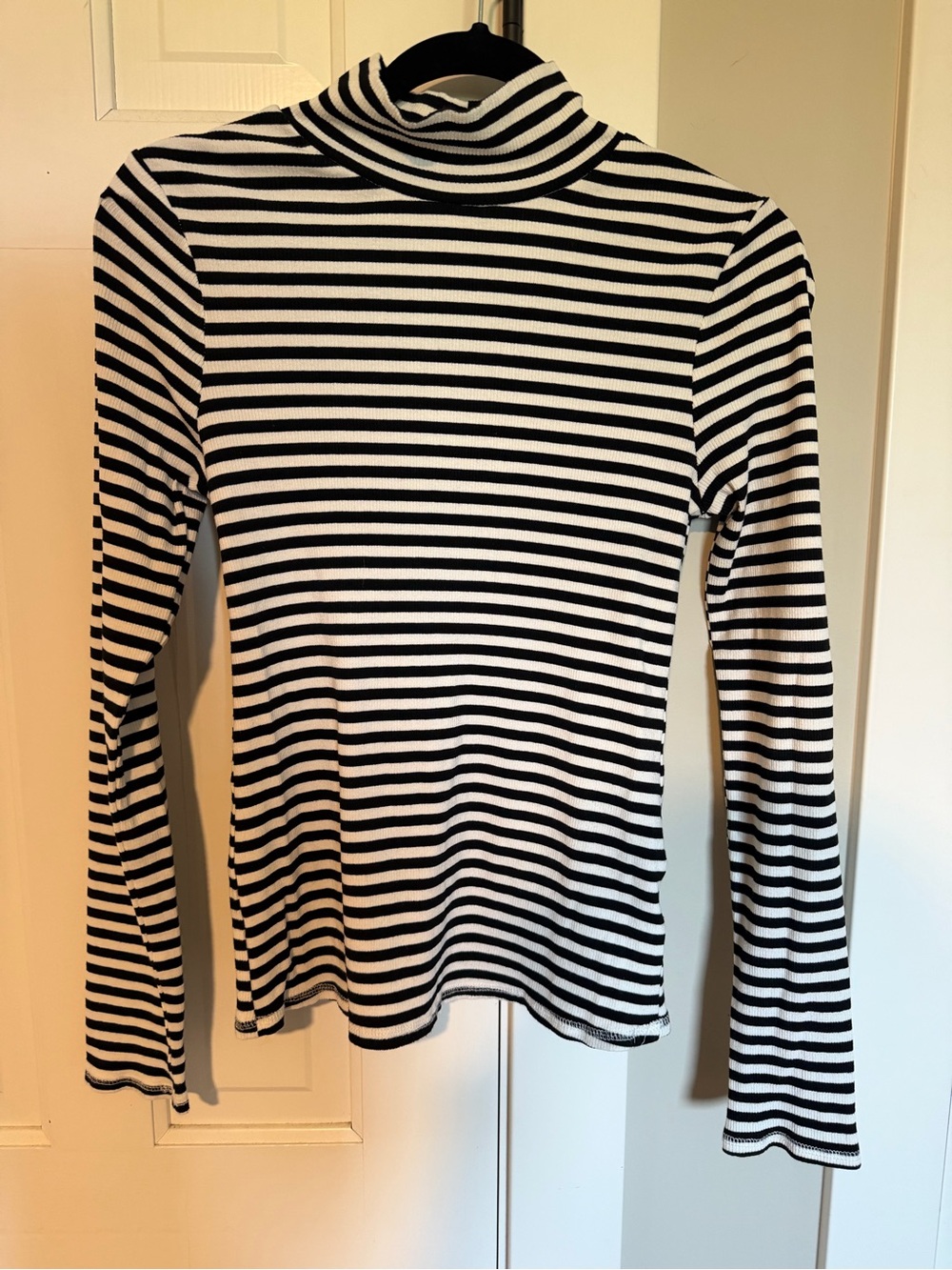 HYFVE Black & White Striped Turtleneck Long Sleeve Top
